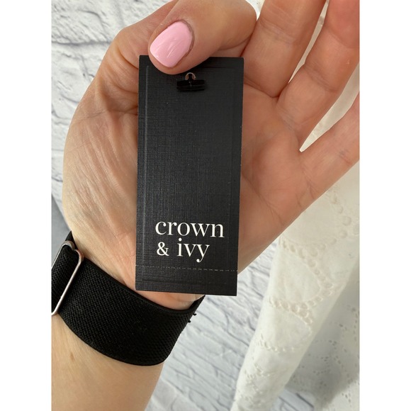 Crown & Ivy Womens XL White Eyelet Halter Mini Dress Cotton Beach Vacay Easter - Picture 2 of 12